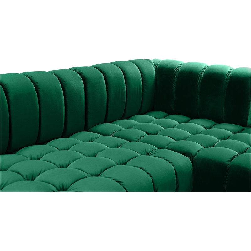 Maklaine Contemporary Deep Biscuit Tufted Green Velvet 3pc. Sectional