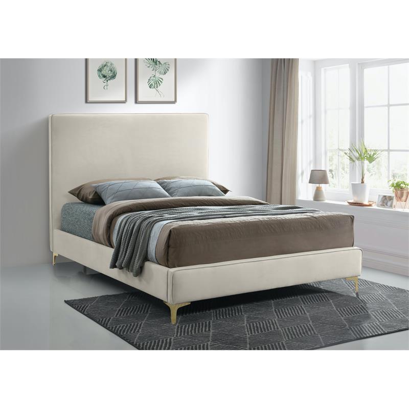 Maklaine Cream Velvet Full Bed with Gold and Chrome Legs Included