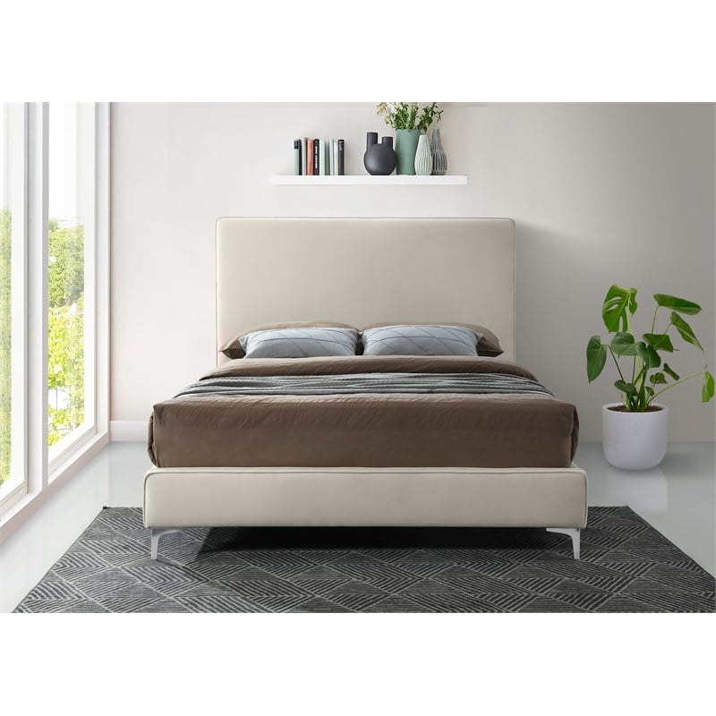 Maklaine Cream Velvet Full Bed with Gold and Chrome Legs Included