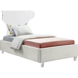 Maklaine Cream Velvet Twin Bed with Acrylic Headboard and Legs