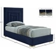 Maklaine Navy Velvet Twin Bed with Gold/Chrome Legs Included
