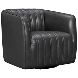 Maklaine 17&quot Modern Leather Swivel Barrel Chair in Pewter Finish