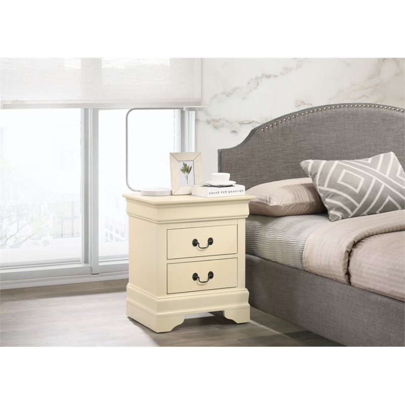 Maklaine Contemporary Manufactured Wood 2 Drawer Nightstand in Beige