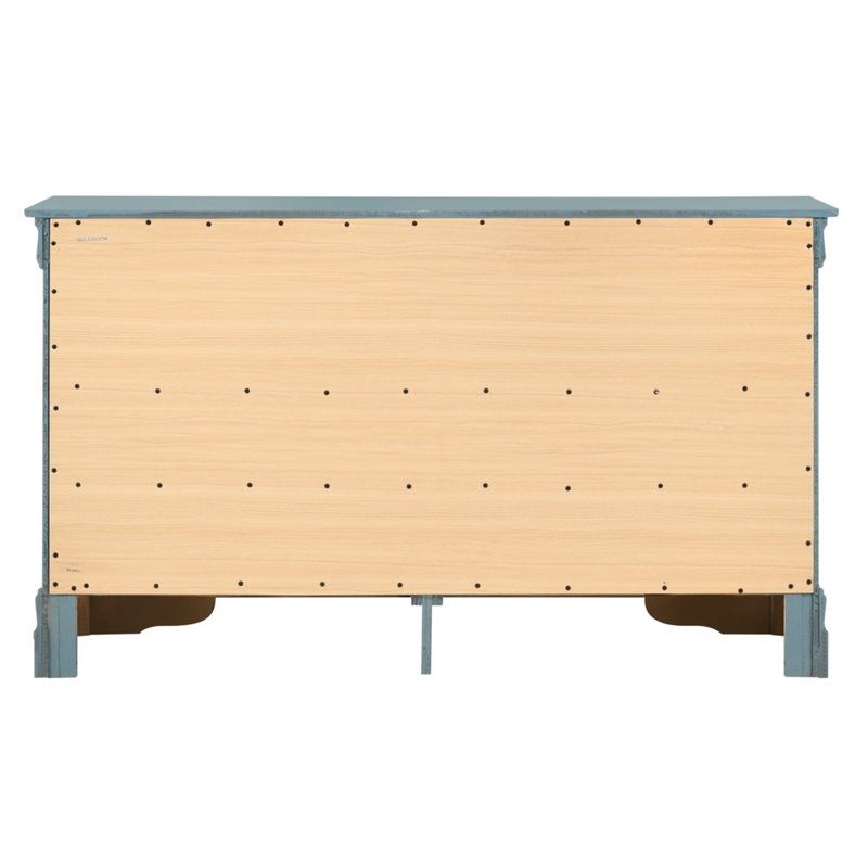 Maklaine Contemporary Manufactured Wood 6 Drawer Dresser in Teal
