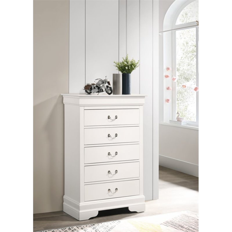 Maklaine Modern / Contemporary 5 Dovetailed Drawers Chest in White