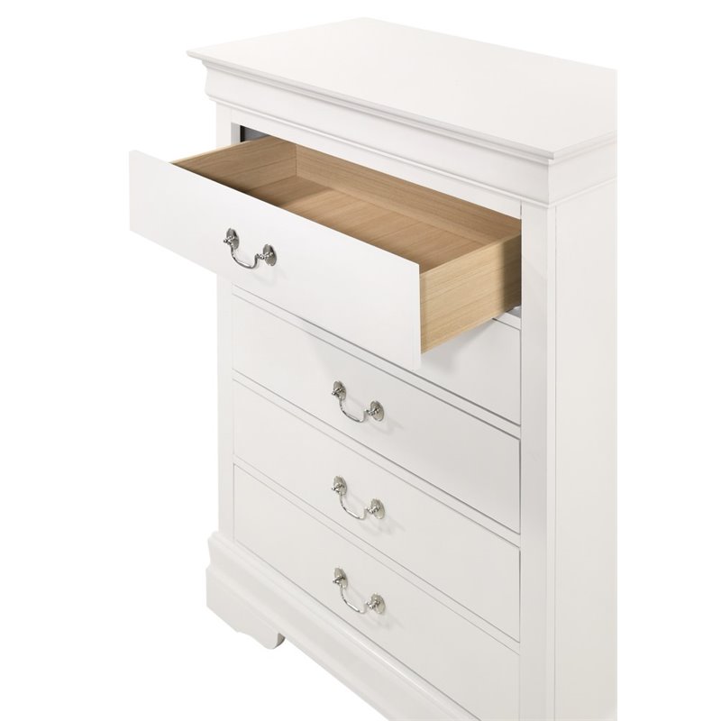 Maklaine Modern / Contemporary 5 Dovetailed Drawers Chest in White