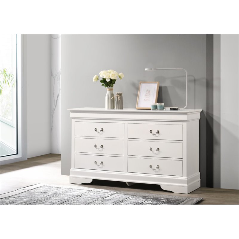 Maklaine Contemporary Manufactured Wood 6 Drawer Dresser in White