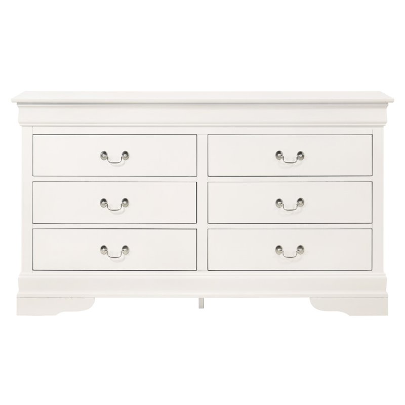 Maklaine Contemporary Manufactured Wood 6 Drawer Dresser in White