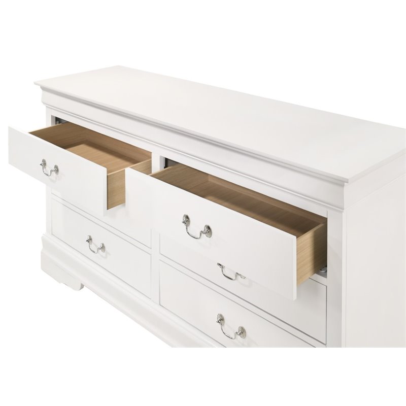 Maklaine Contemporary Manufactured Wood 6 Drawer Dresser in White