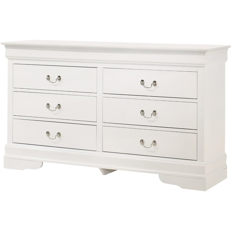 Maklaine Contemporary Manufactured Wood 6 Drawer Dresser in White