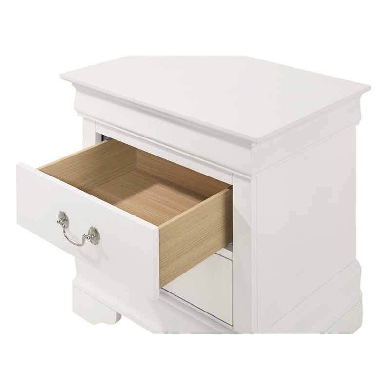 Maklaine Contemporary Manufactured Wood 2 Drawer Nightstand in White