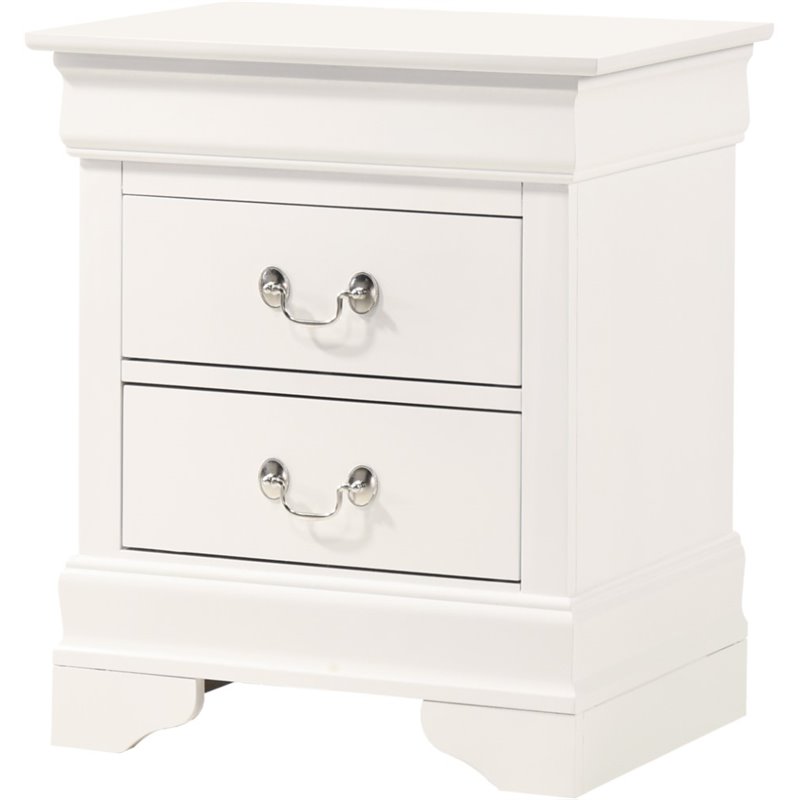 Maklaine Contemporary Manufactured Wood 2 Drawer Nightstand in White