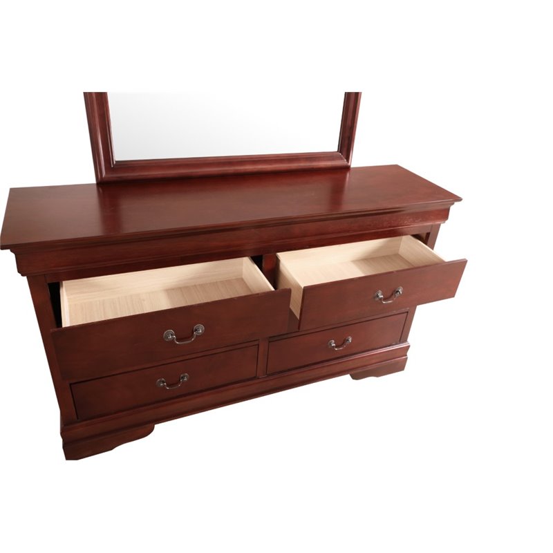 Maklaine Contemporary Manufactured Wood 6 Drawer Dresser in Cherry