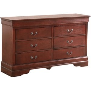 Maklaine Contemporary Manufactured Wood 6 Drawer Dresser in Cherry