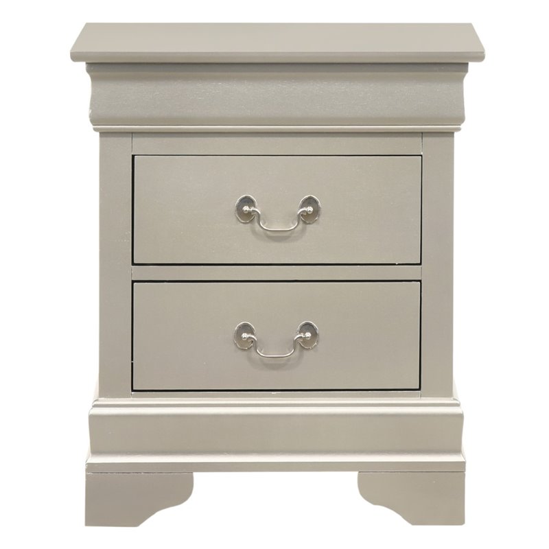 Maklaine Contemporary 2 Drawer Nightstand in Silver Champagne