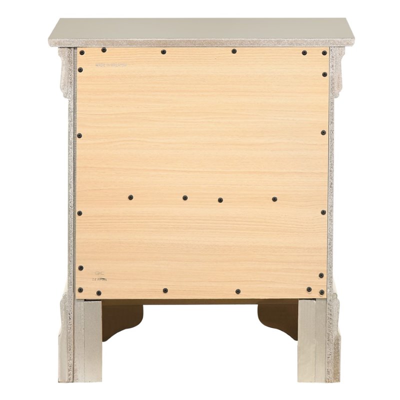 Maklaine Contemporary 2 Drawer Nightstand in Silver Champagne