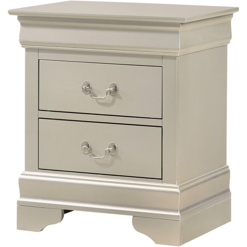 Maklaine Contemporary 2 Drawer Nightstand in Silver Champagne