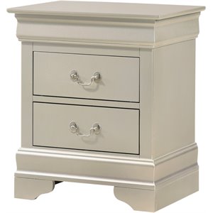 Maklaine Contemporary 2 Drawer Nightstand in Silver Champagne