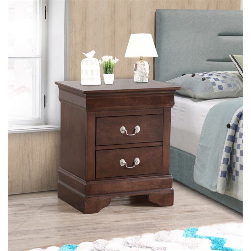 Maklaine Contemporary 2 Drawer Nightstand in Cappuccino Finish