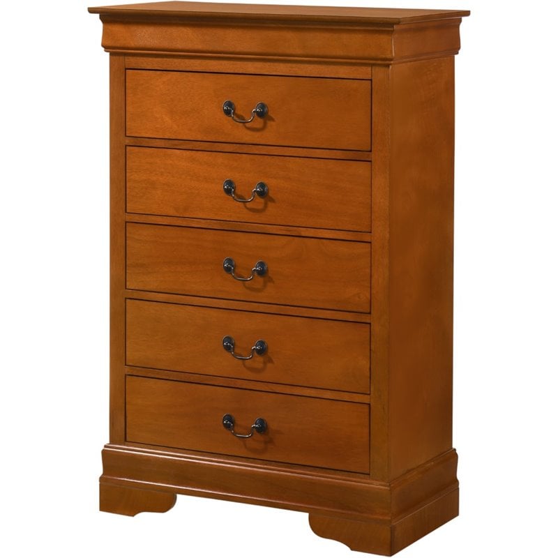 Maklaine Contemporary Dovetailed Drawers 5 Drawer Chest in Oak