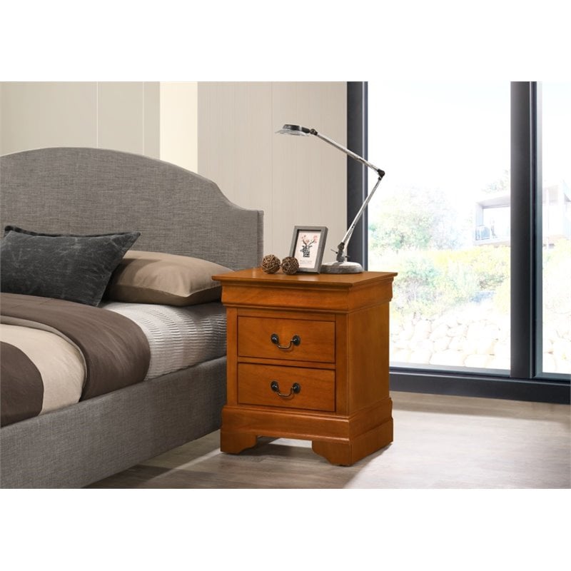 Maklaine Contemporary Manufactured Wood 2 Drawer Nightstand in Oak