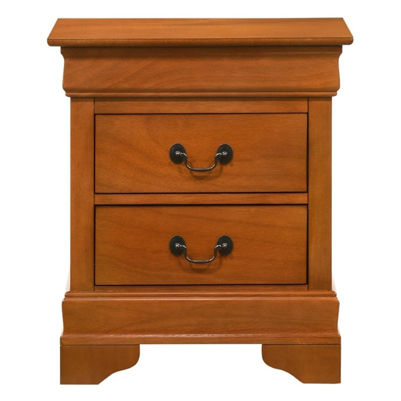 Maklaine Contemporary Manufactured Wood 2 Drawer Nightstand in Oak