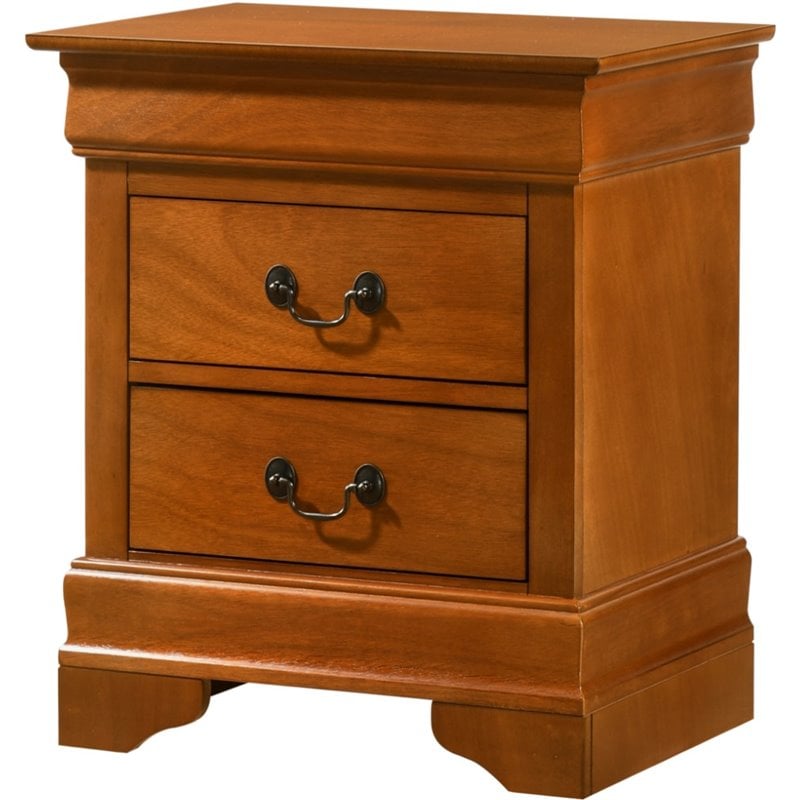 Maklaine Contemporary Manufactured Wood 2 Drawer Nightstand in Oak