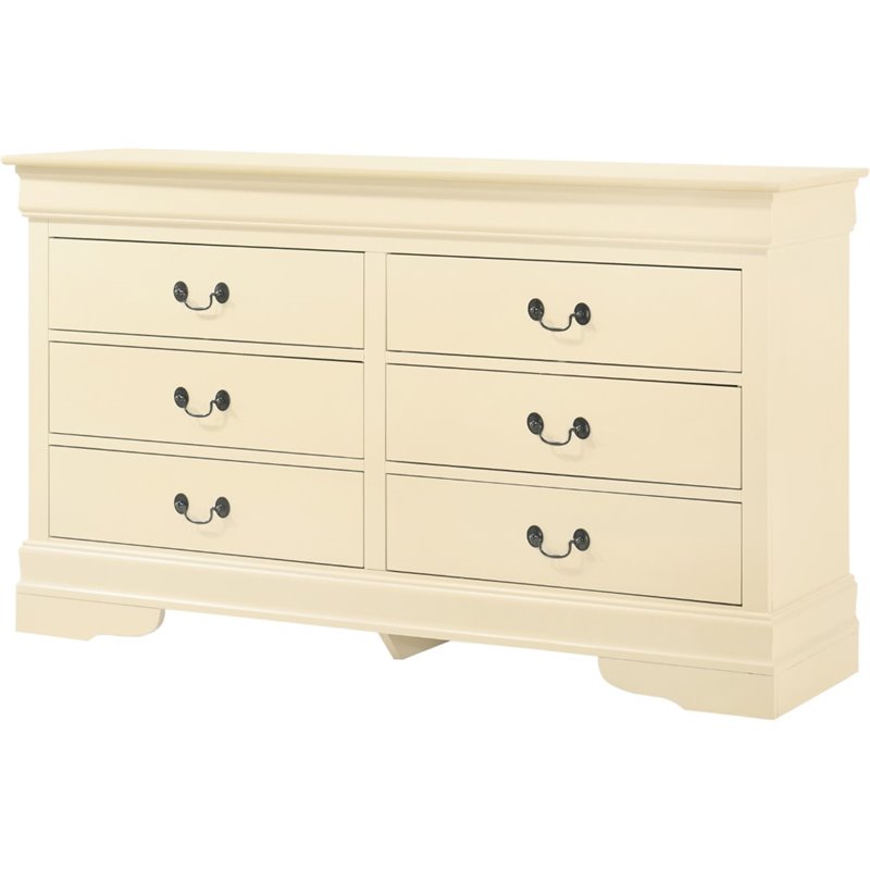 Maklaine Contemporary Manufactured Wood 6 Drawer Dresser in Beige