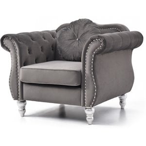 Maklaine Modern / Contemporary Velvet Chair in Dark Gray Finish