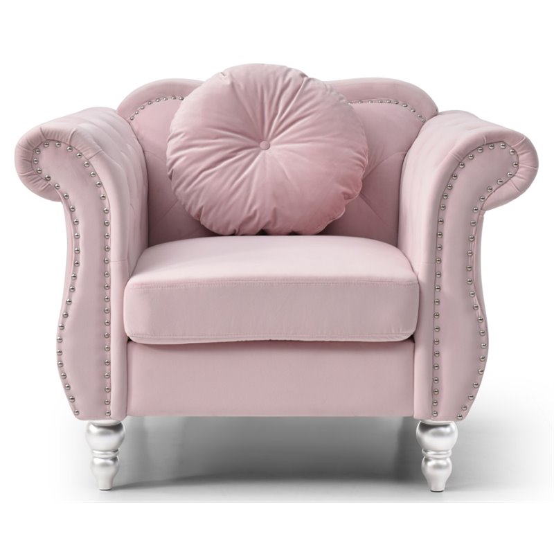 Maklaine Contemporary Velvet Tufted Inside Back and Arms Chair in Pink