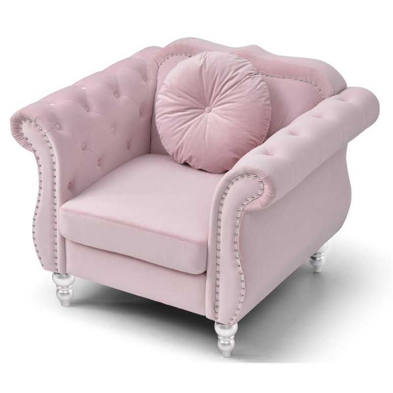 Maklaine Contemporary Velvet Tufted Inside Back and Arms Chair in Pink