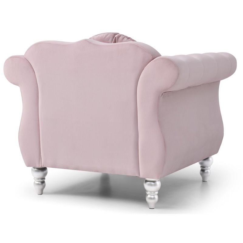 Maklaine Contemporary Velvet Tufted Inside Back and Arms Chair in Pink