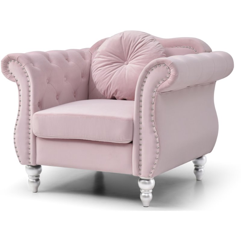 Maklaine Contemporary Velvet Tufted Inside Back and Arms Chair in Pink