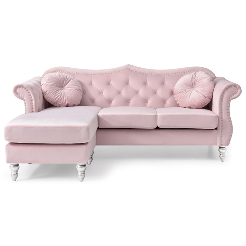 Maklaine Modern / Contemporary Velvet Sofa Chaise in Pink Finish