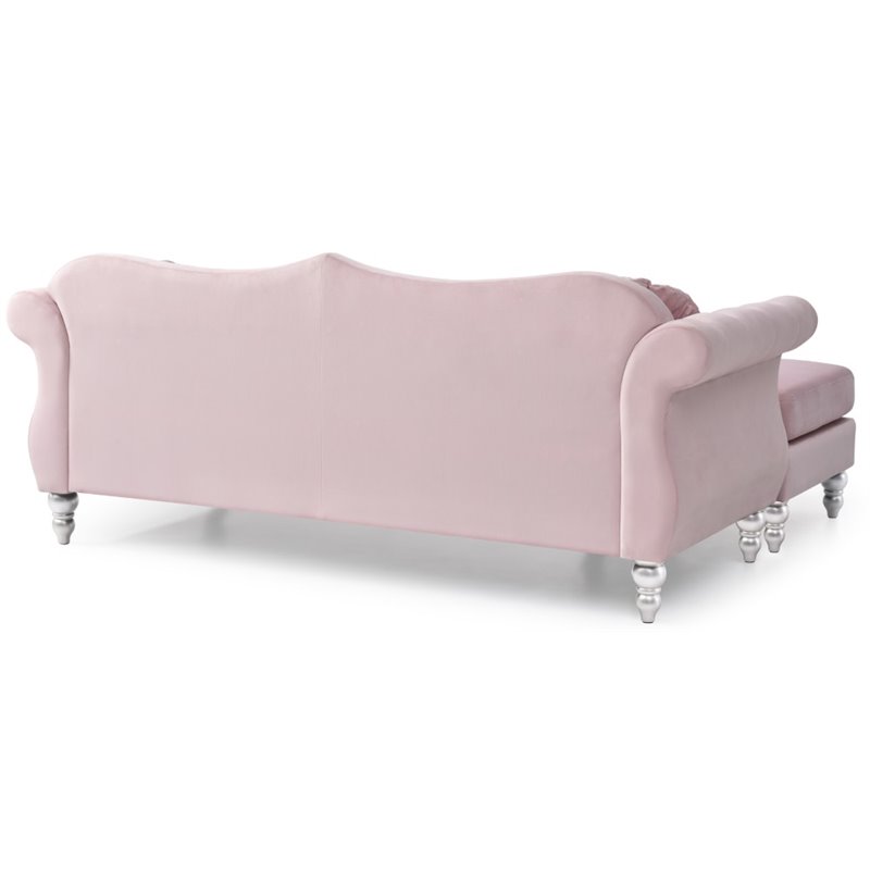 Maklaine Modern / Contemporary Velvet Sofa Chaise in Pink Finish