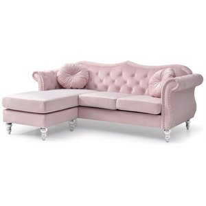 Maklaine Modern / Contemporary Velvet Sofa Chaise in Pink Finish