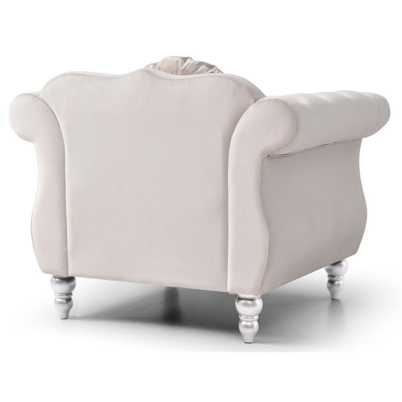 Maklaine Contemporary Velvet Chair in Ivory with 1 Throw Pillow