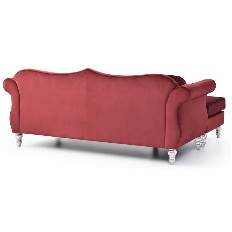 Maklaine Modern / Contemporary Velvet Sofa Chaise in Burgundy