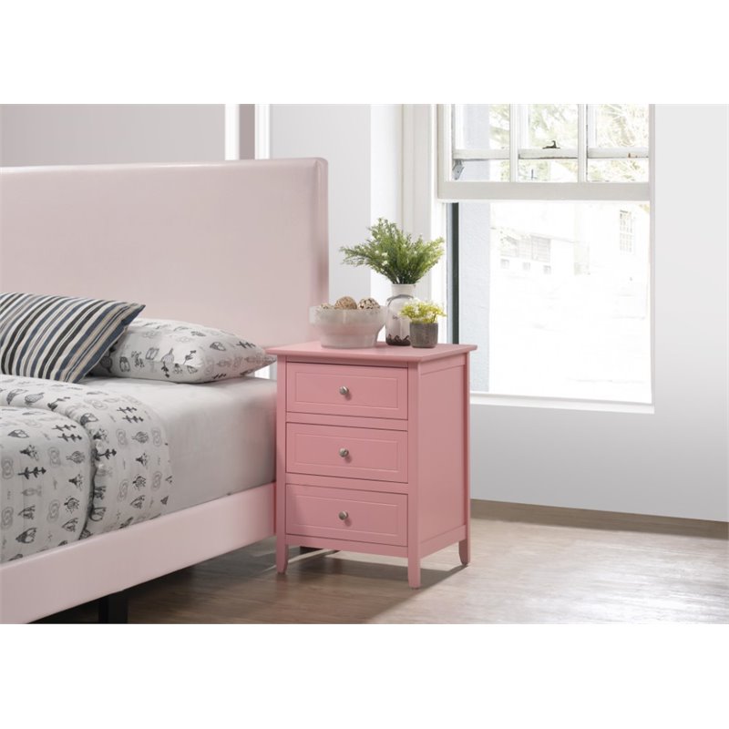 Maklaine Contemporary 3 Drawer Nightstand in Pink - Fully Assembled