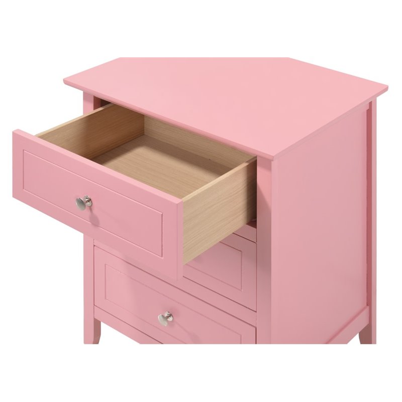 Maklaine Contemporary 3 Drawer Nightstand in Pink - Fully Assembled