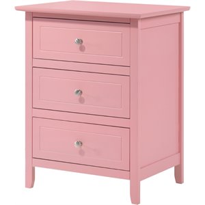 maklaine contemporary 3 drawer nightstand in pink - fully assembled