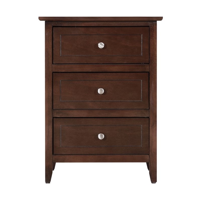 Maklaine Contemporary 3 Drawer Nightstand in Cappuccino Finish