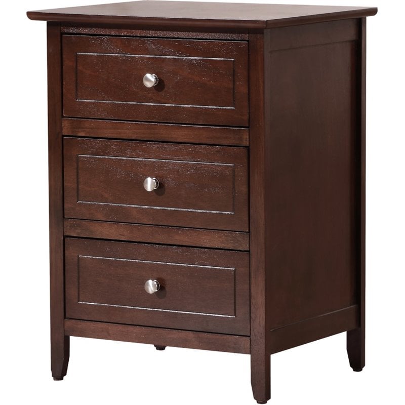 Maklaine Contemporary 3 Drawer Nightstand in Cappuccino Finish
