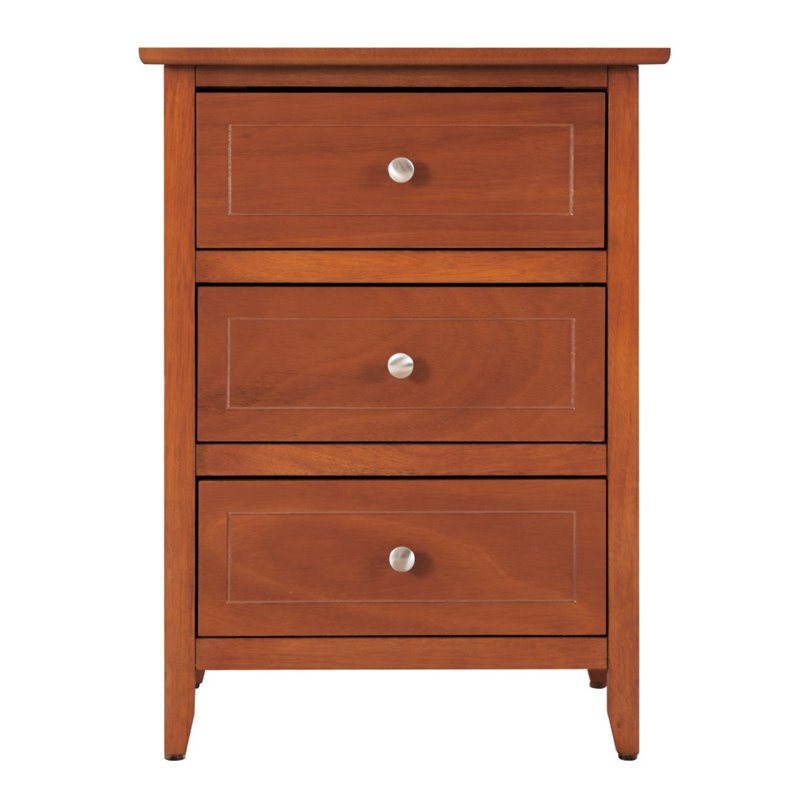 Maklaine Contemporary 3 Drawer Nightstand in Oak - Fully Assembled