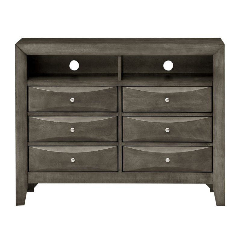 Maklaine Contemporary 6 Drawer TV Stand in Gray - Fully Assembled