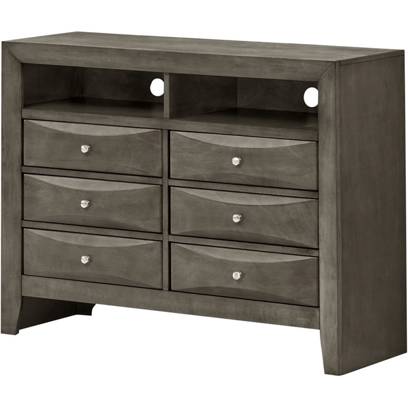 Maklaine Contemporary 6 Drawer TV Stand in Gray - Fully Assembled