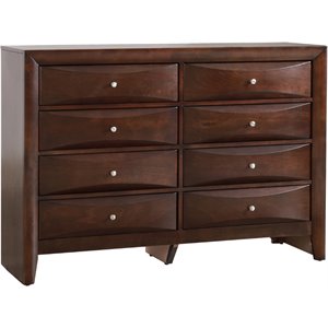 maklaine contemporary 8 drawer dresser in cappuccino with beveled drawer fronts