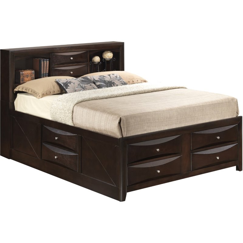 Maklaine Contemporary Queen Storage Bed in Cappuccino with Dovetailed Drawers