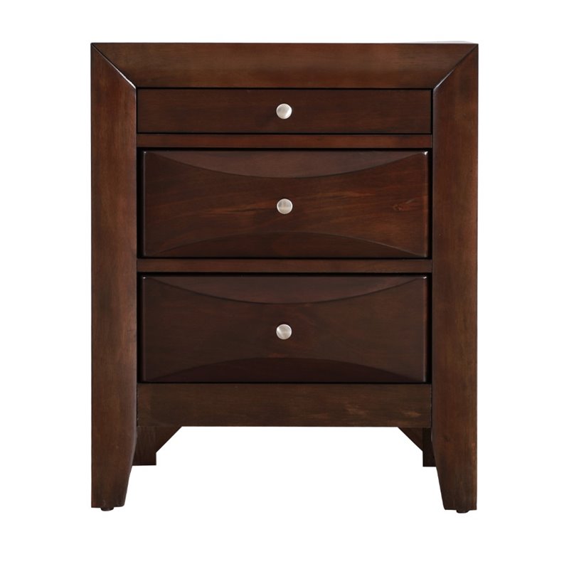 Maklaine Contemporary 3 Drawer Nightstand in Cappuccino Finish