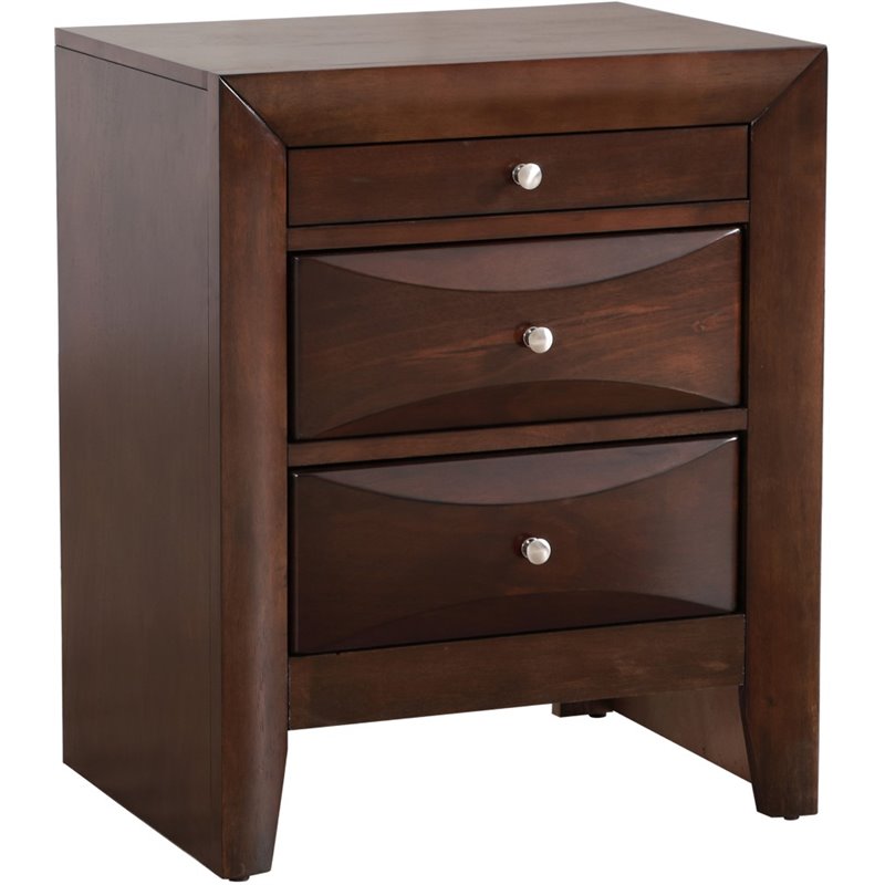 Maklaine Contemporary 3 Drawer Nightstand in Cappuccino Finish